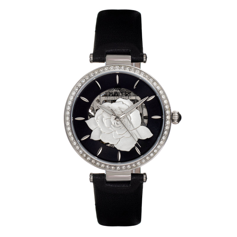 Empress Anne Automatic Semi-Skeleton Leather-Band Watch