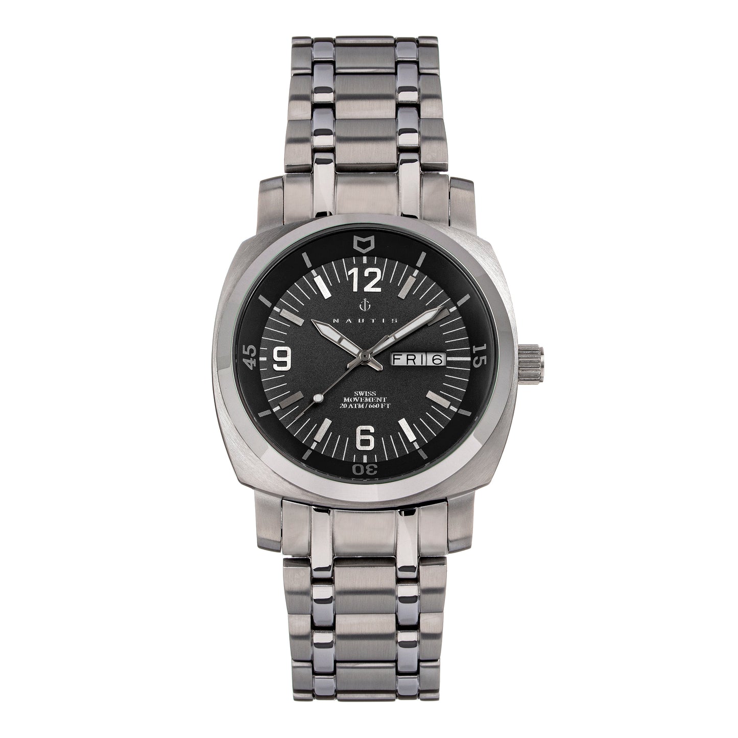 Nautis Men's Bracelet Diver Watch w/Day/Date - Black - GL2087-B