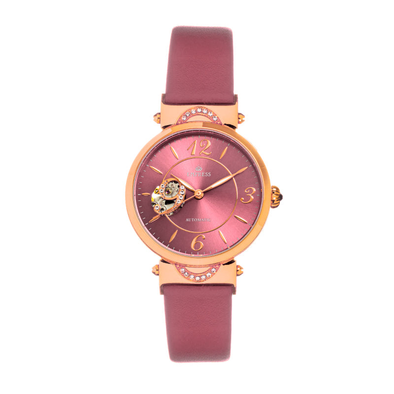 Empress Alouette Automatic Semi-Skeleton Leather-Strap Watch