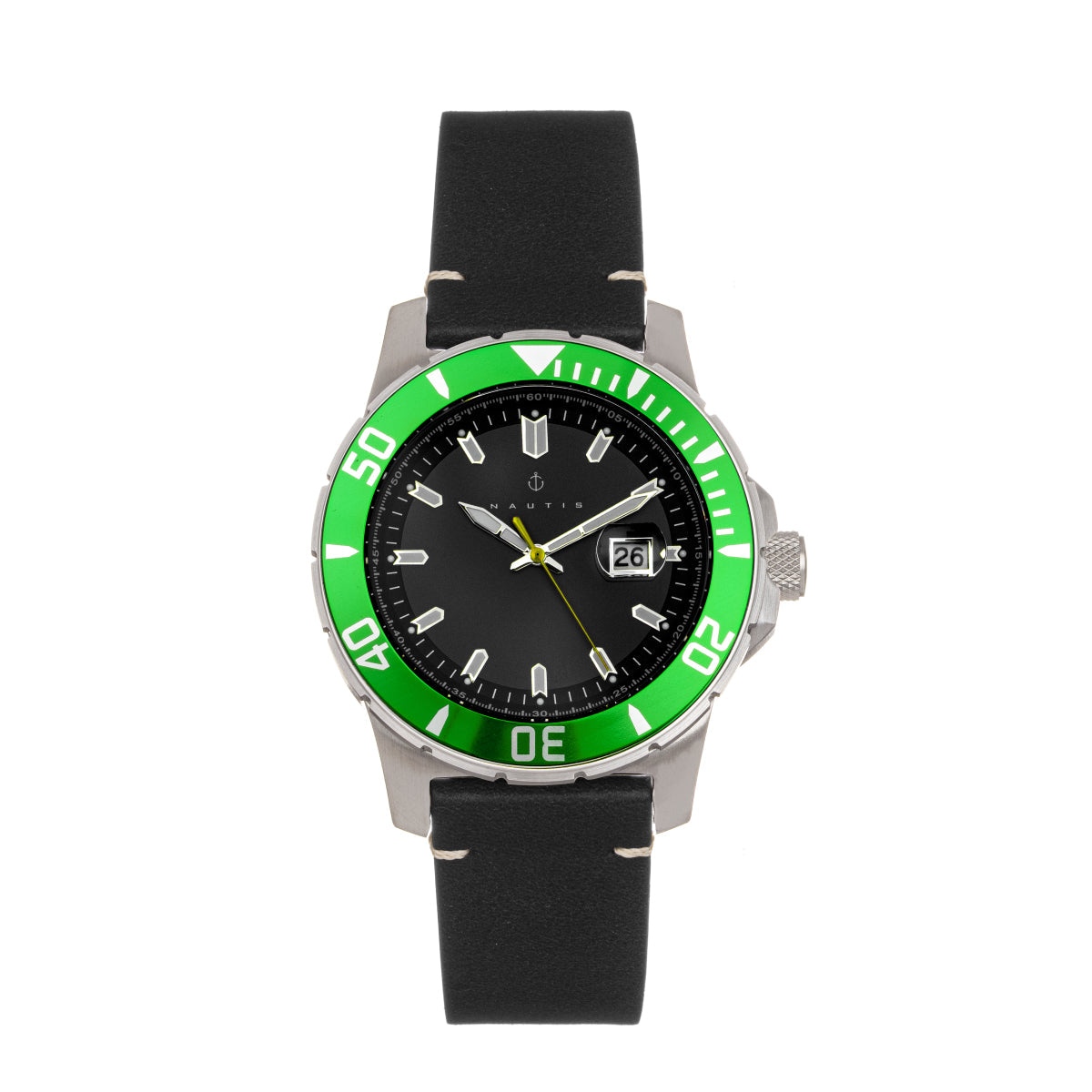 Nautis Dive Pro 200 Leather-Band Watch w/Date - Green/Black - GL1909-G