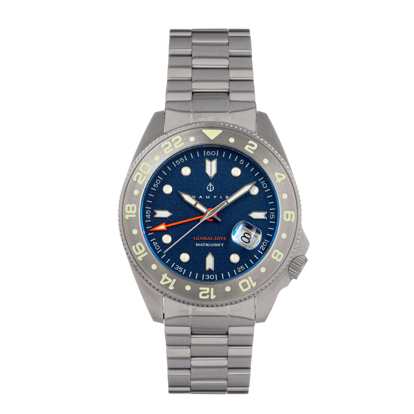 Nautis Global Dive Bracelet Watch w/Date - Navy - 18093G-F