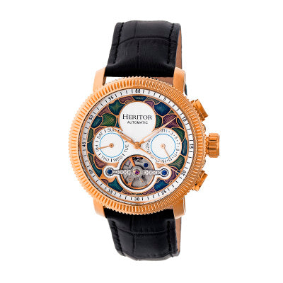 Heritor Automatic Aura Men's Semi-Skeleton Leather-Band Watch