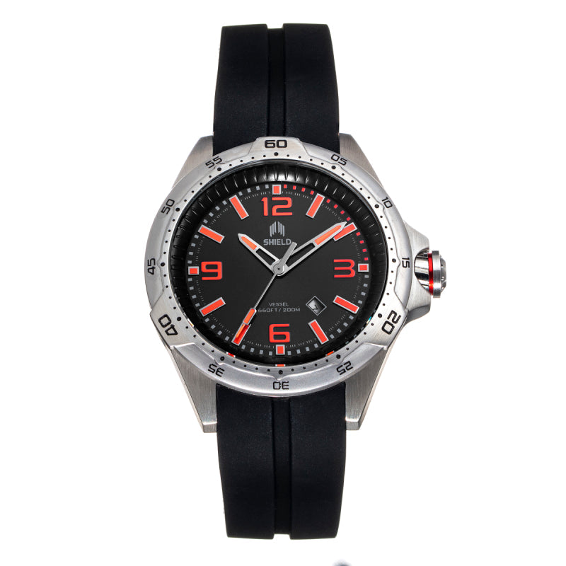 Shield Vessel Strap Watch w/Date - Black