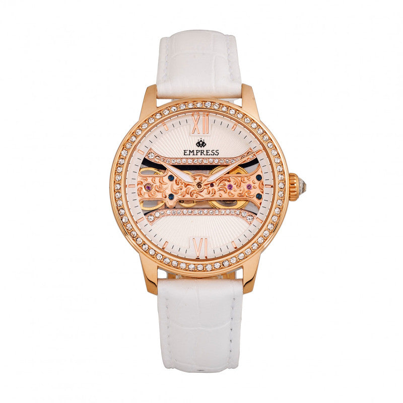 Empress Rania Mechanical Semi-Skeleton Leather-Band Watch