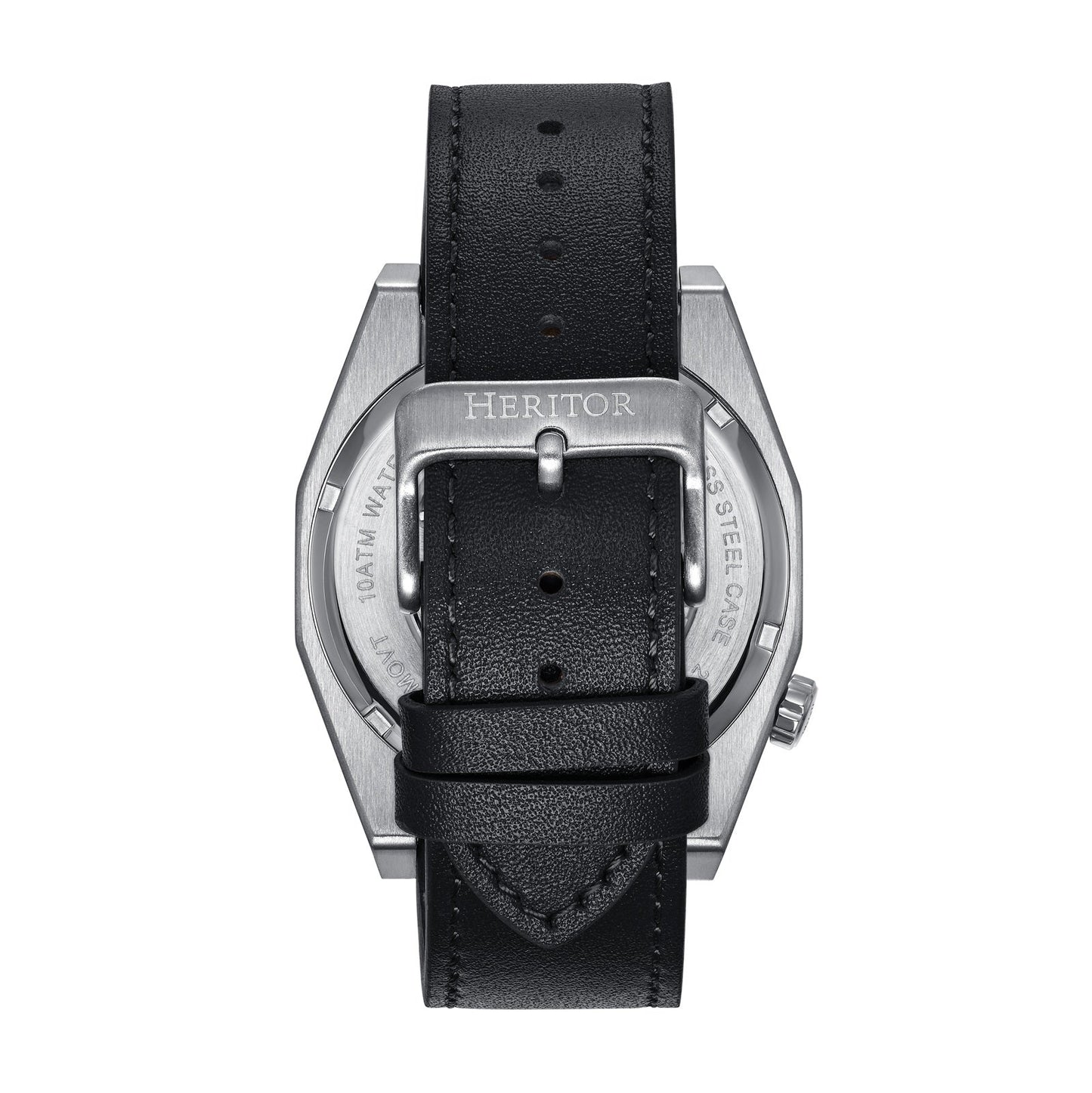 Heritor Automatic Amadeus Semi-Skeleton Leather-Band Watch - Silver/Black - HERHS3401