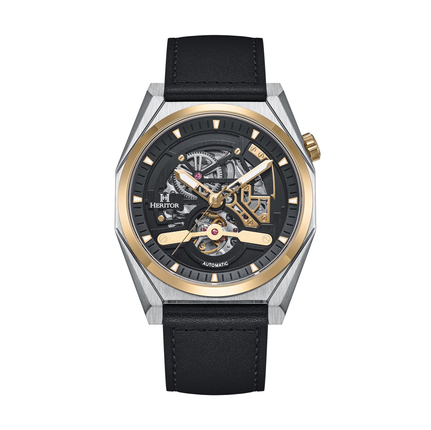 Heritor Automatic Amadeus Semi-Skeleton Leather-Band Watch