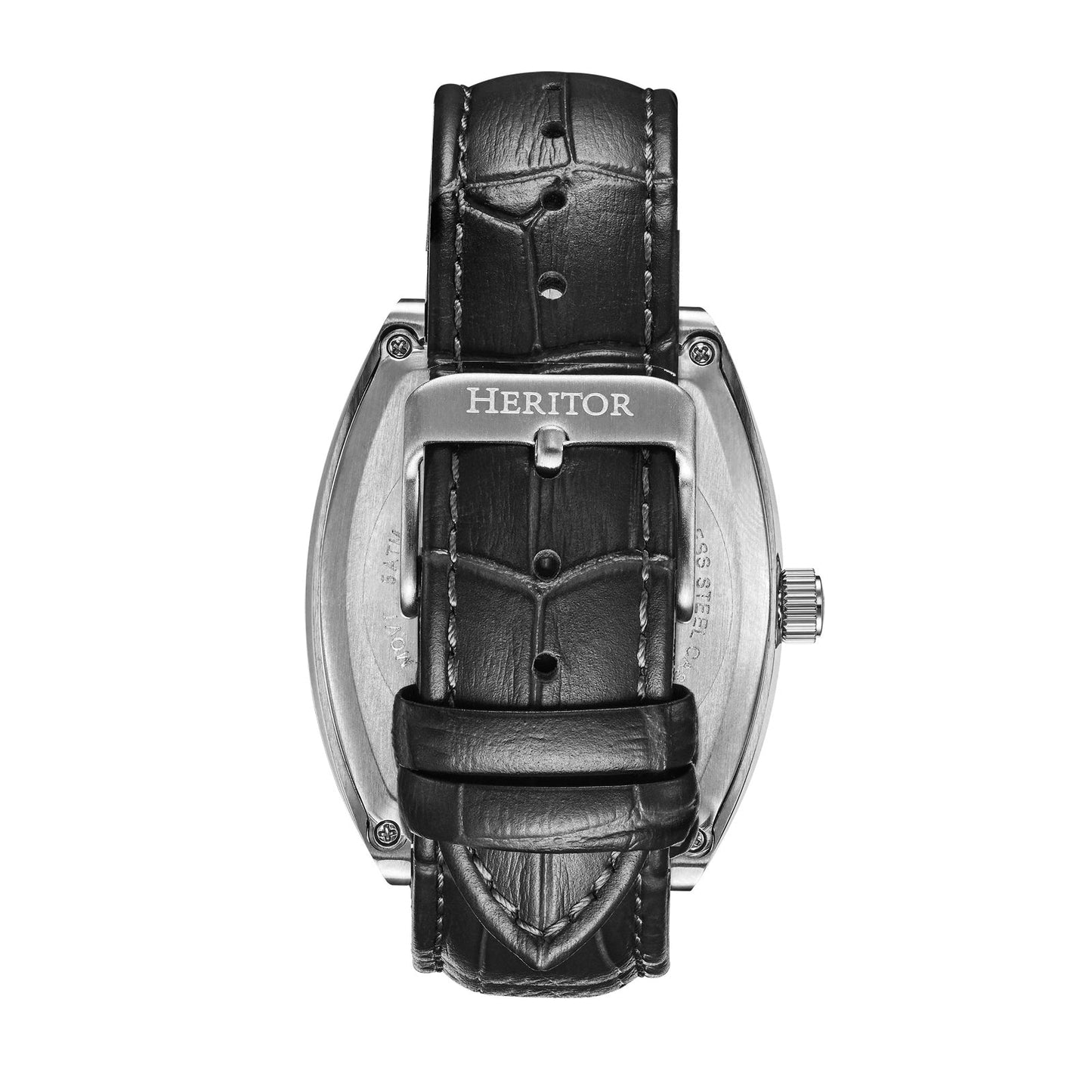 Heritor Automatic Masterson Semi-Skeleton Leather-Band Watch - Silver/Black - HERHS3501