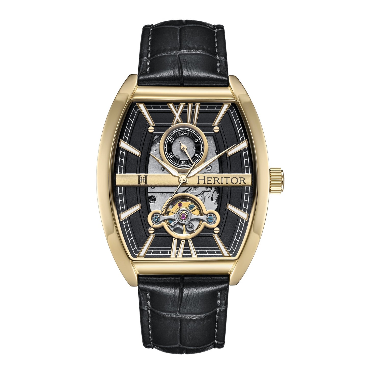 Heritor Automatic Masterson Semi-Skeleton Leather-Band Watch