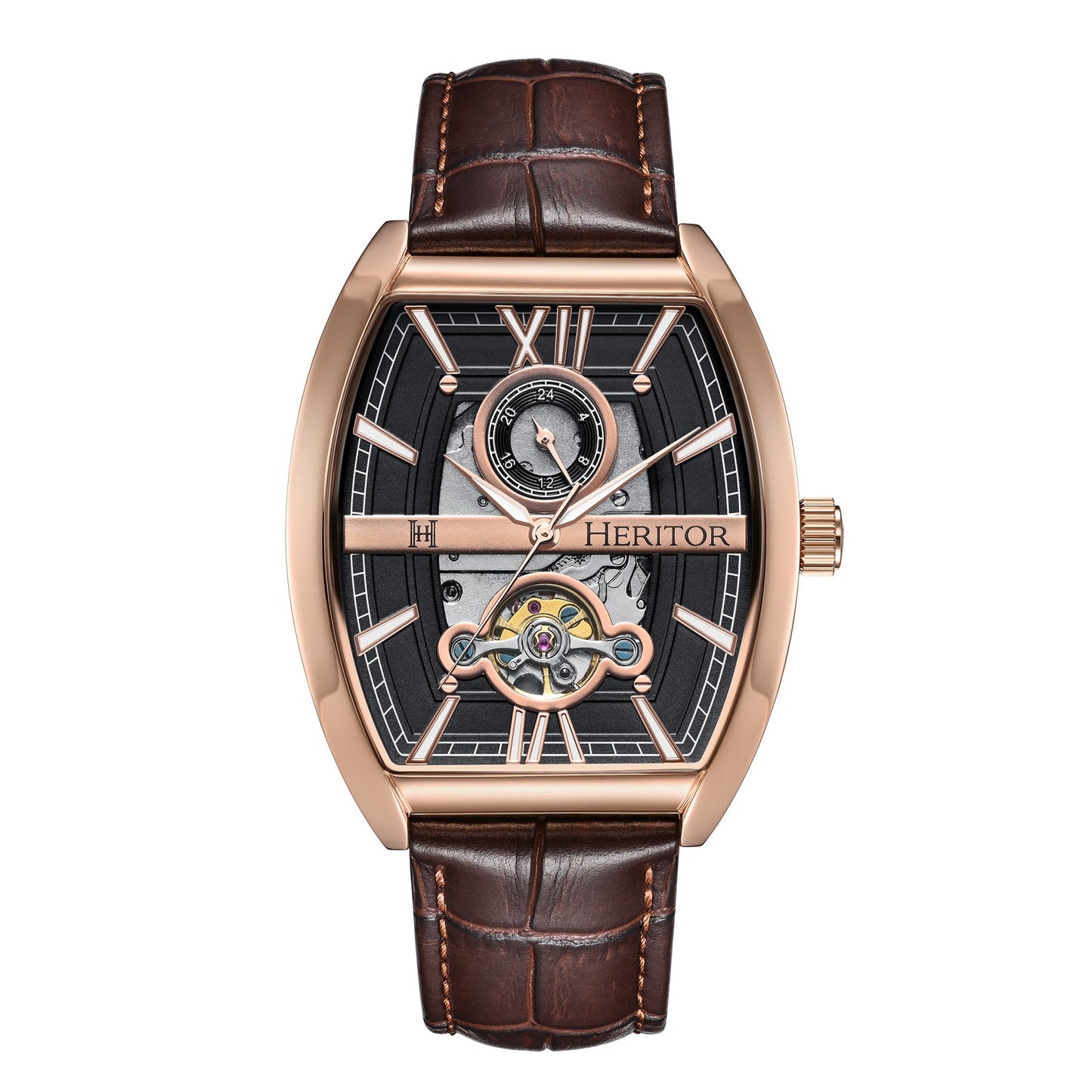 Heritor Automatic Masterson Semi-Skeleton Leather-Band Watch