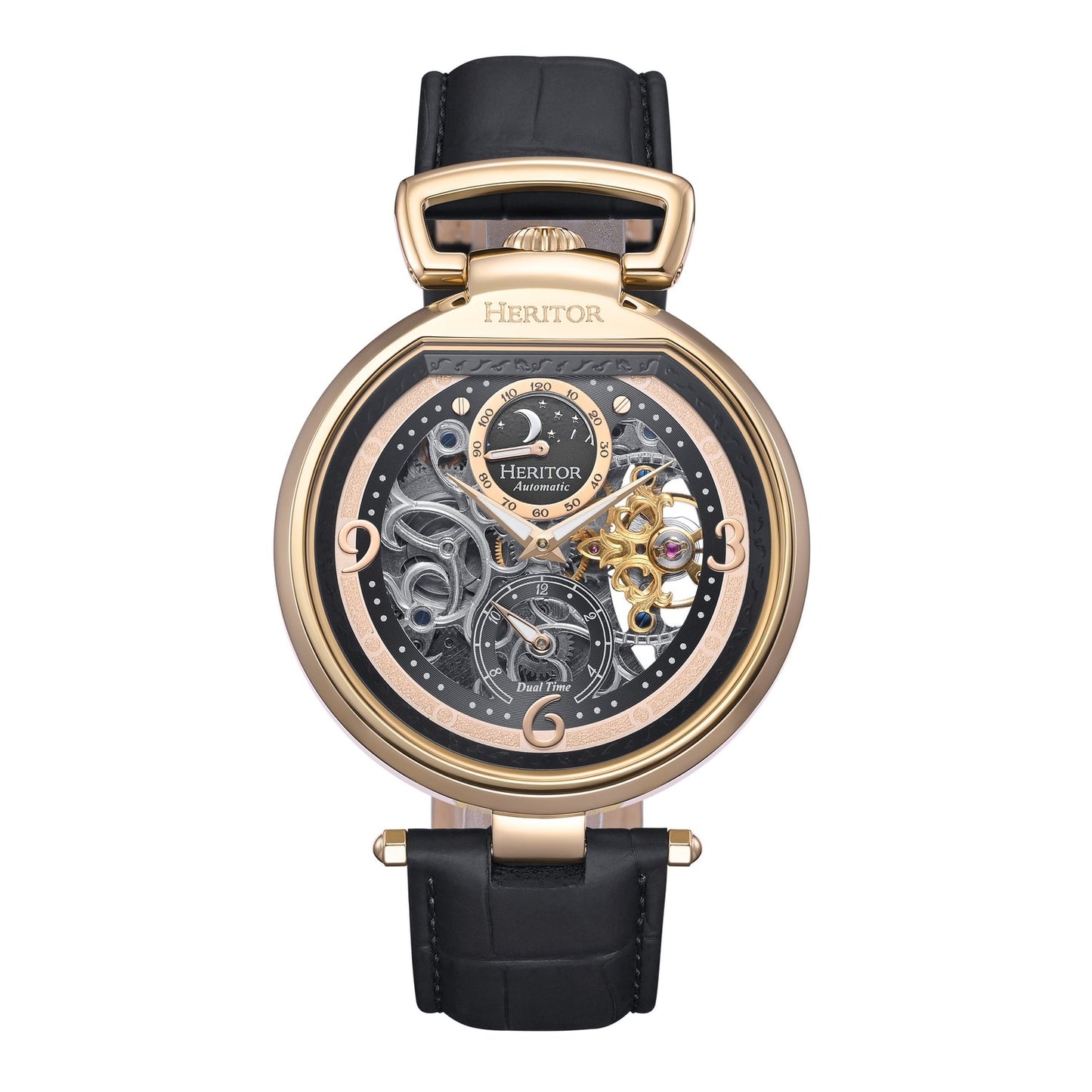 Heritor Automatic Lincoln Semi-Skeleton Leather-Band Watch