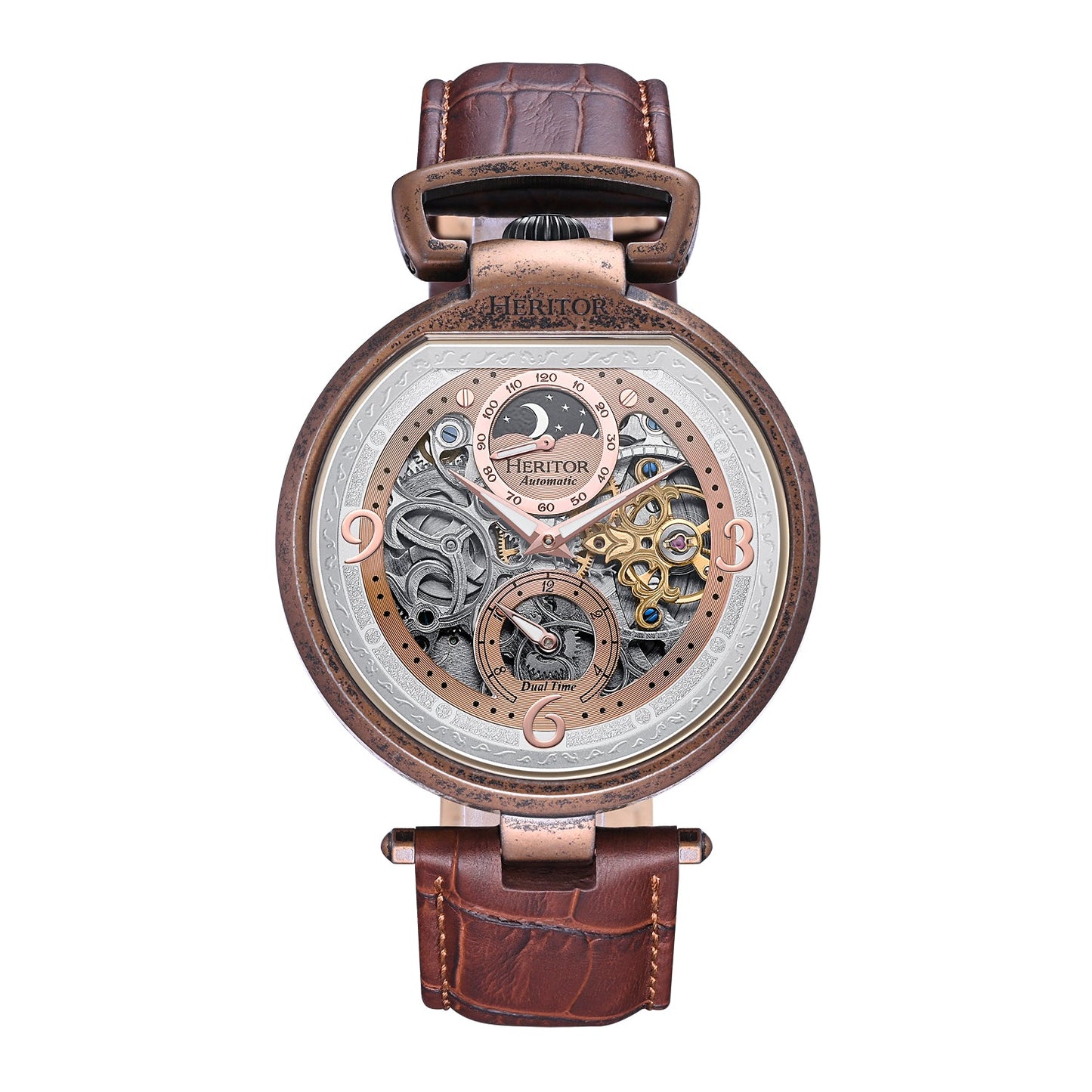 Heritor Automatic Lincoln Semi-Skeleton Leather-Band Watch