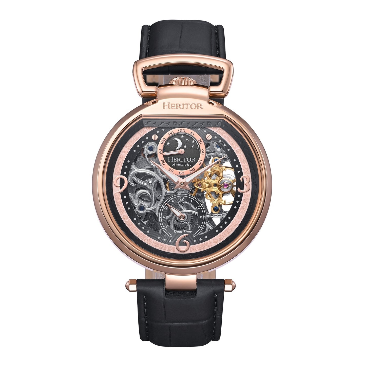 Heritor Automatic Lincoln Semi-Skeleton Leather-Band Watch