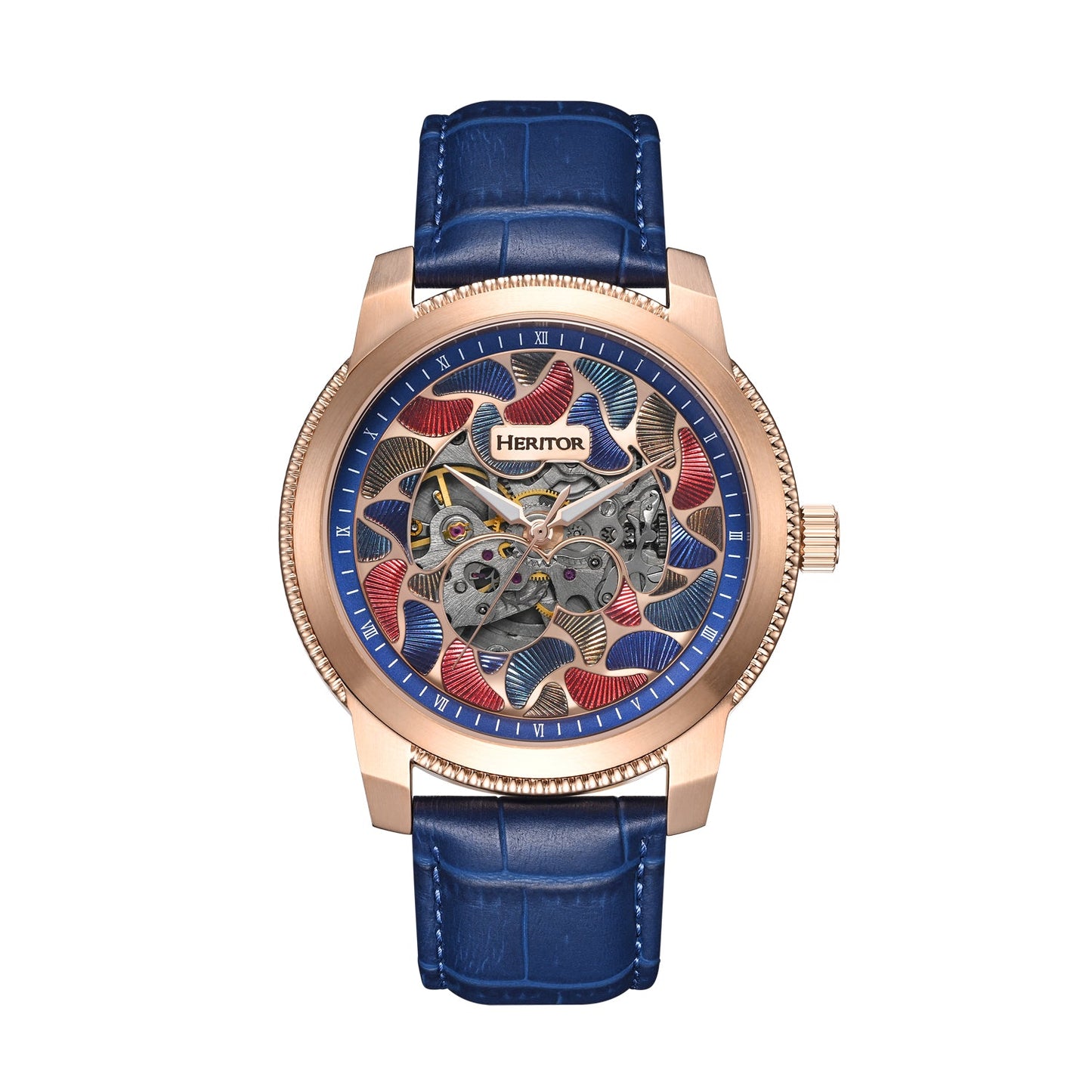 Heritor Automatic Emmanuel Semi-Skeleton Leather-Band Watches