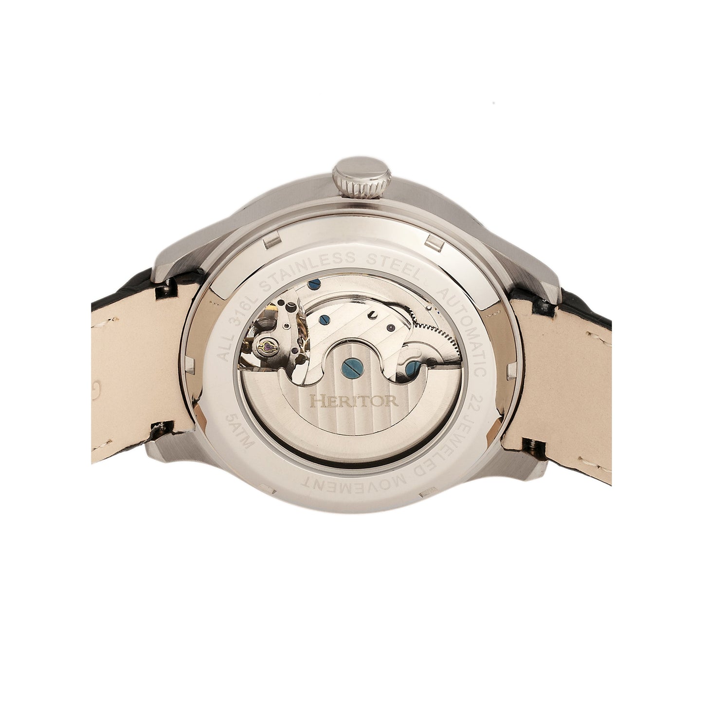 Heritor Automatic Gregory Semi-Skeleton Leather-Band Watch - Silver/Black - HERHR8101