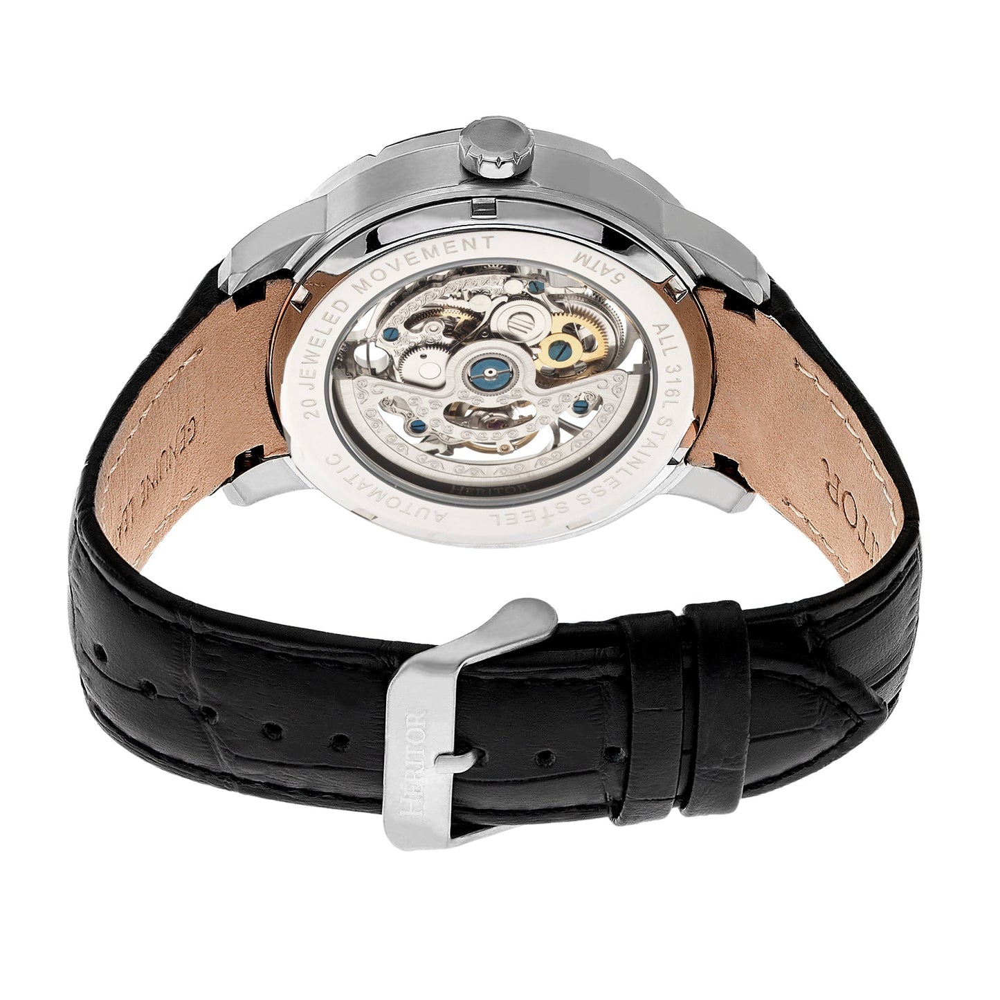 Heritor Automatic Ryder Skeleton Leather-Band Watch - Black - HERHR4602