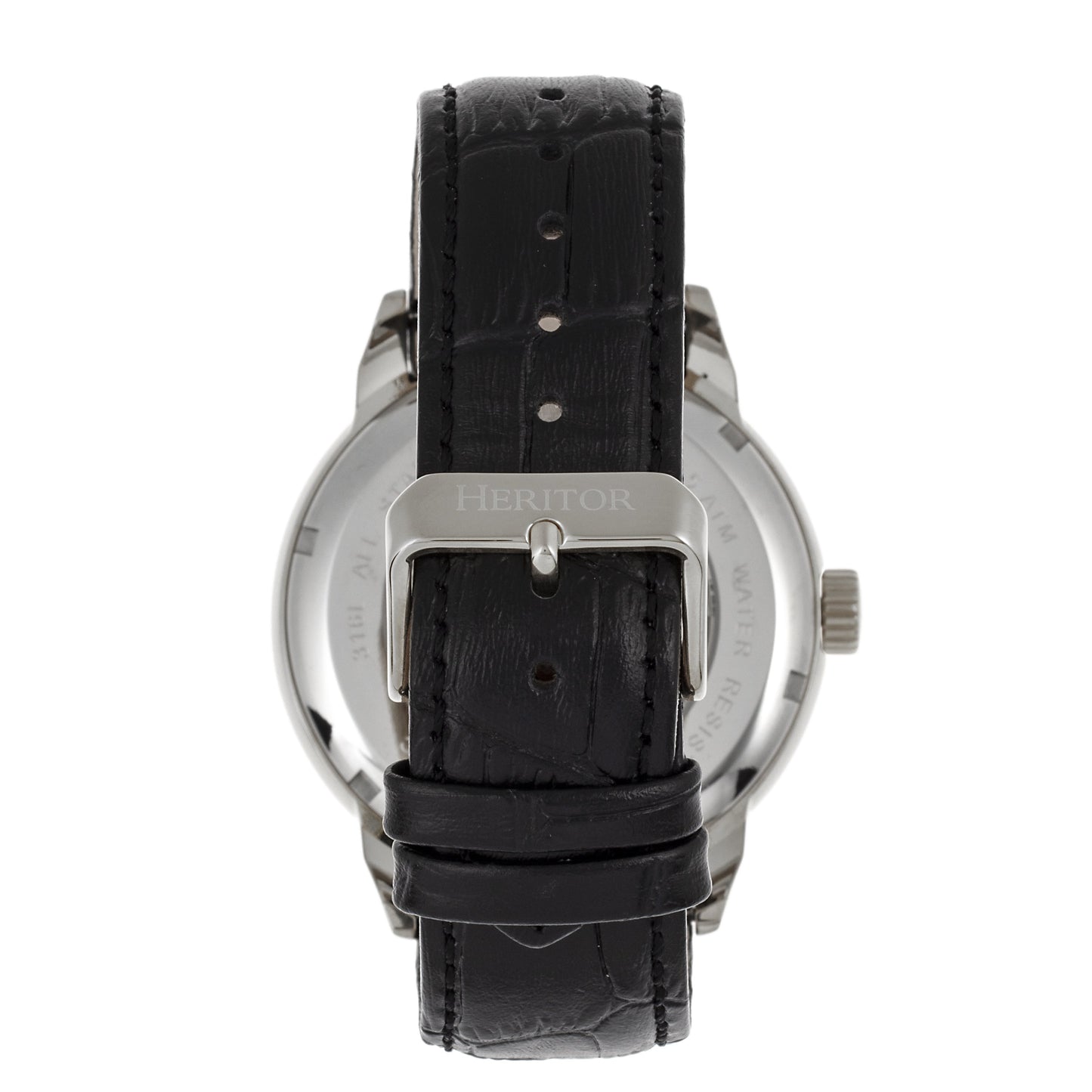 Heritor Automatic Sanford Semi-Skeleton Leather-Band Watch - Silver/Black - HERHR8302