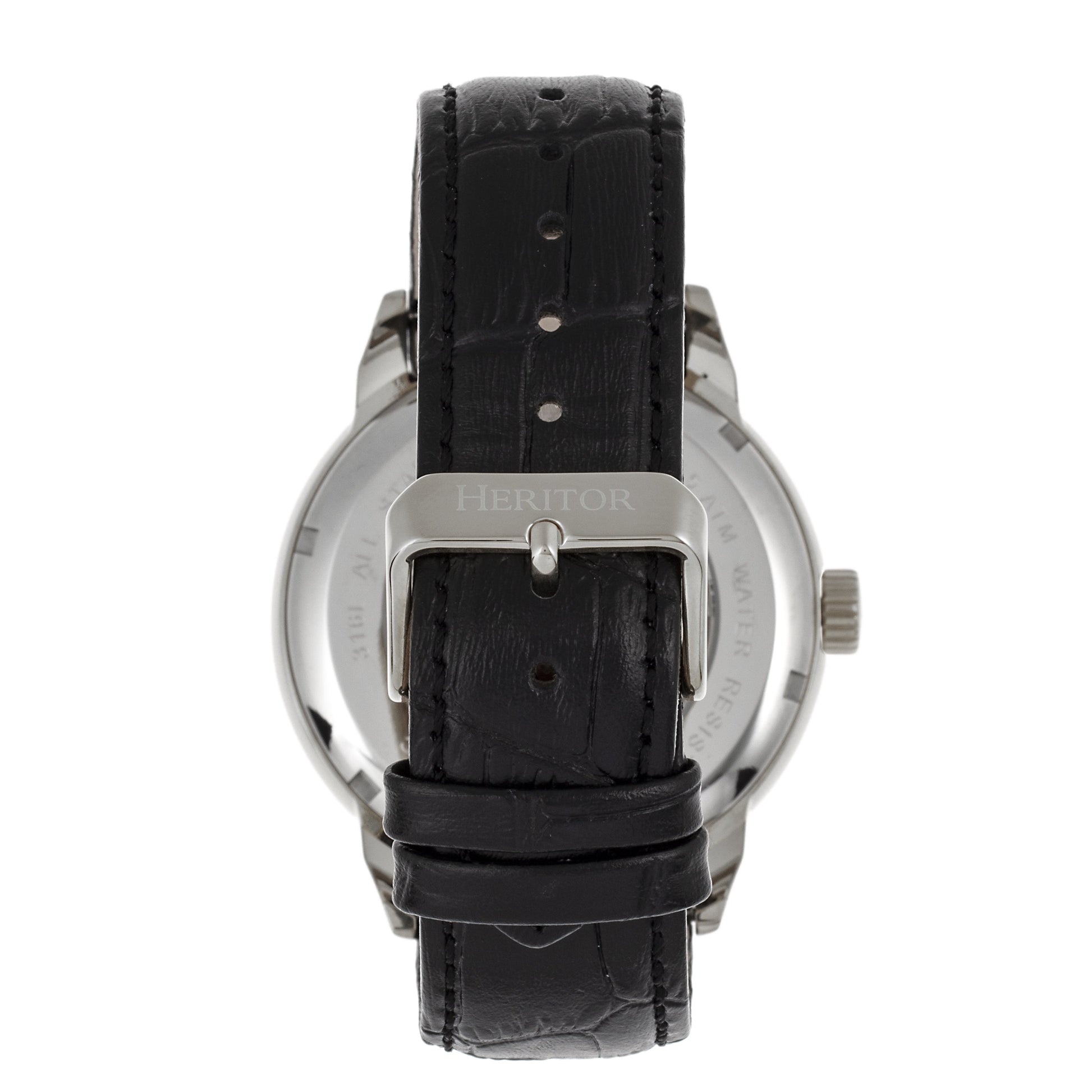 Heritor Automatic Sanford Semi-Skeleton Leather-Band Watch - Silver/Black - HERHR8302
