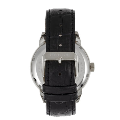 Heritor Automatic Sanford Semi-Skeleton Leather-Band Watch - Silver/Black - HERHR8302