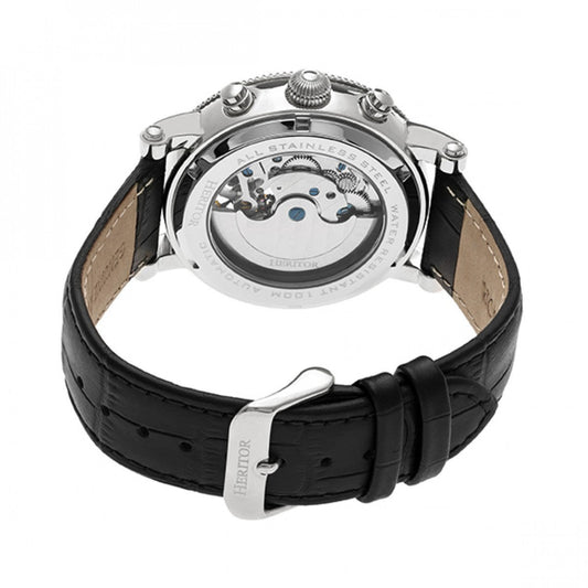 Heritor Automatic Winston Semi-Skeleton Leather-Band Watch - Silver/White - HERHR5201