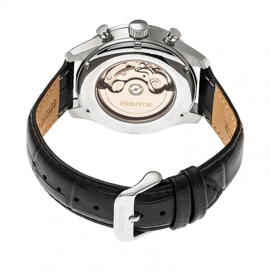 Heritor Automatic Benedict Leather-Band Watch w/ Day/Date - Silver - HERHR6801