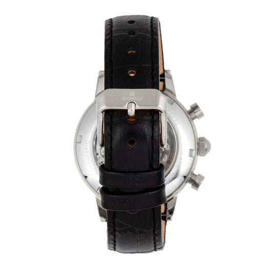 Empress Beatrice Automatic Skeleton Dial Leather-Band Watch w/Day/Date - Silver - EMPEM2001