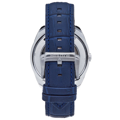 Heritor Automatic Roman Semi-Skeleton Leather-Band Watch - Silver/Navy - HERHS2202