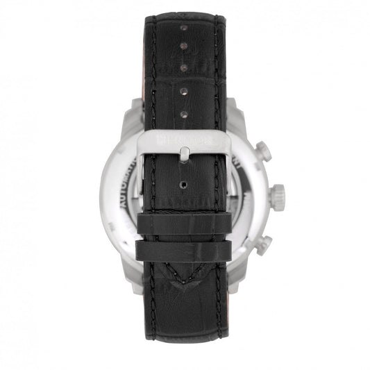 Heritor Automatic Arthur Semi-Skeleton Leather-Band Watch w/ Day/Date - Silver - HERHR7901