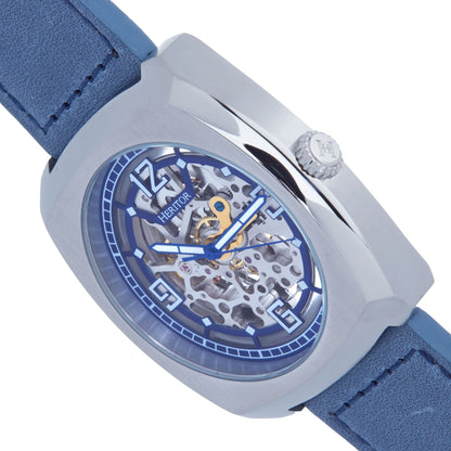 Heritor Automatic Gatling Skeletonized Leather-Band Watch - Silver/Navy - HERHS2301