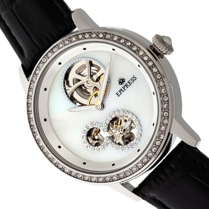 Empress Tatiana Automatic Semi-Skeleton Leather-Band Watch - Black - EMPEM2901