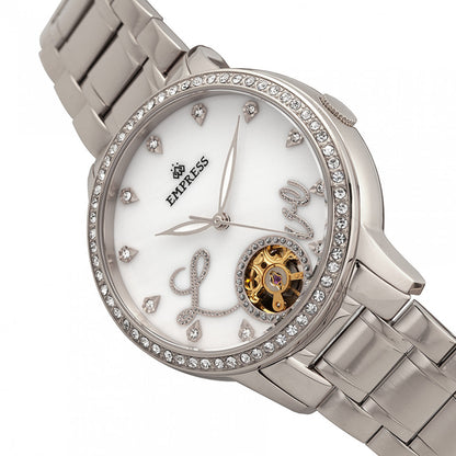 Empress Quinn Automatic MOP Semi-Skeleton Dial Bracelet Watch - Silver - EMPEM2701