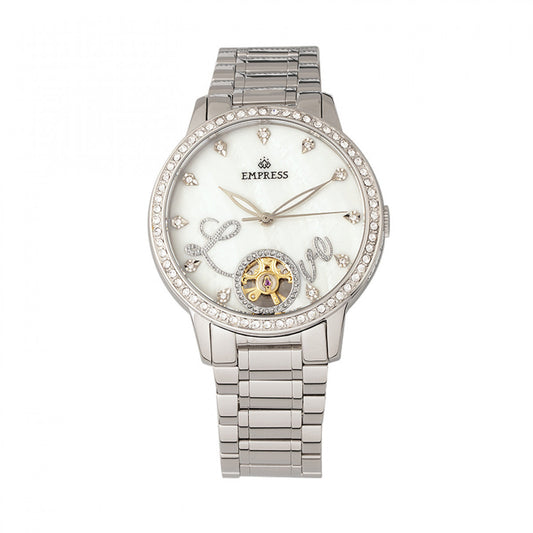 Empress Quinn Automatic MOP Semi-Skeleton Dial Bracelet Watch - Silver - EMPEM2701
