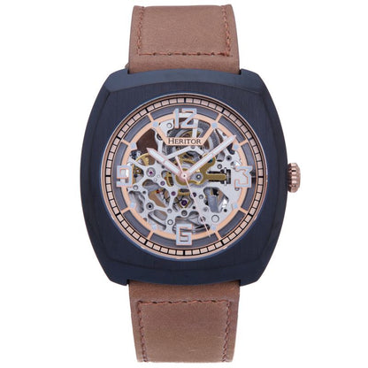 Heritor Automatic Gatling Skeletonized Leather-Band Watch
