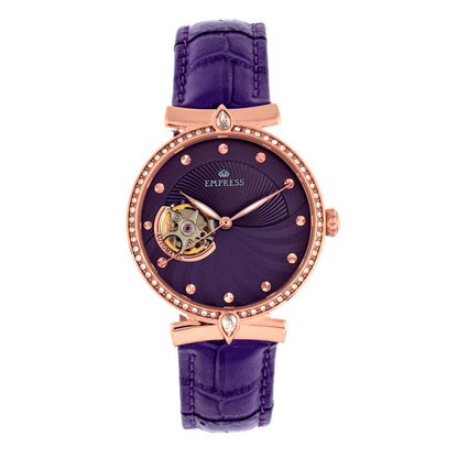 Empress Edith Semi-Skeleton Leather-Band Watch