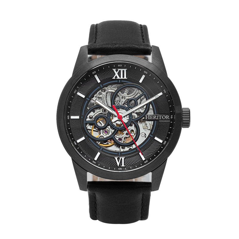 Heritor Automatic Jonas Leather-Band Skeleton Watch