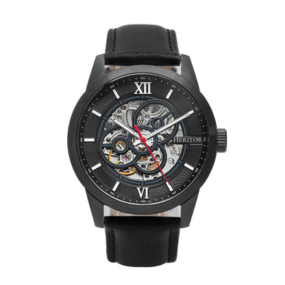 Heritor Automatic Jonas Leather-Band Skeleton Watch