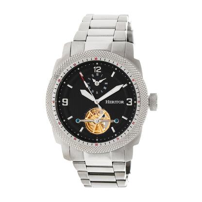 Heritor Automatic Helmsley Semi-Skeleton Bracelet Watch - Silver/Black- HERHR5002