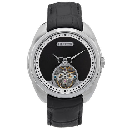 Heritor Automatic Roman Semi-Skeleton Leather-Band Watch