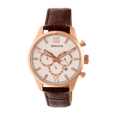 Heritor Automatic Benedict Leather-Band Watch w/Day/Date