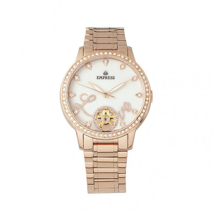 Empress Quinn Automatic MOP Semi-Skeleton Dial Bracelet Watch