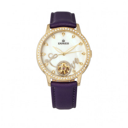 Empress Quinn Automatic MOP Semi-Skeleton Dial Bracelet Watch