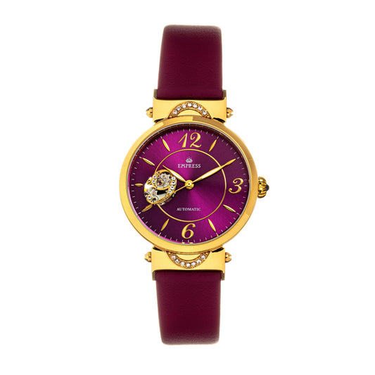 Empress Alouette Automatic Semi-Skeleton Leather-Band Watch - Fuschia - EMPEM3401
