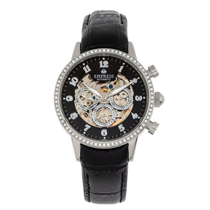 Empress Beatrice Automatic Skeleton Dial Leather-Band Watch w/Day/Date