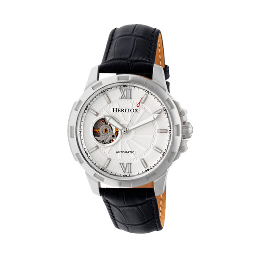 Heritor Automatic Bonavento Semi-Skeleton Leather-Band Watch - Silver - HERHR5601