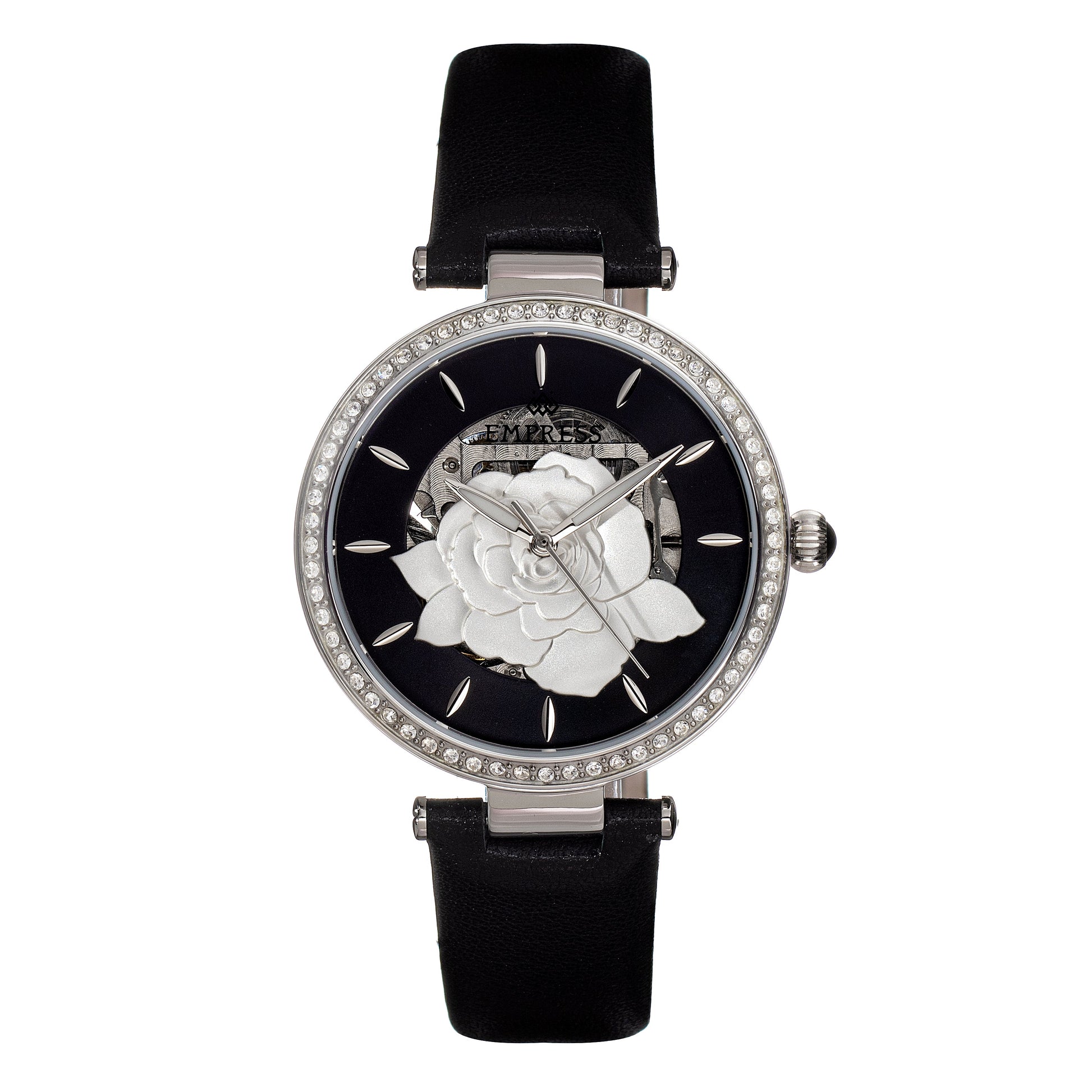 Empress Anne Automatic Semi-Skeleton Leather-Band Watch - Black - EMPEM3101