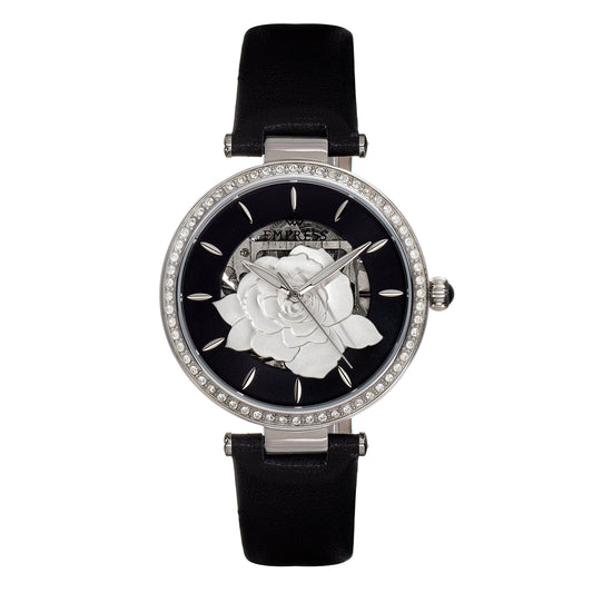 Empress Anne Automatic Semi-Skeleton Leather-Band Watch - Black - EMPEM3101