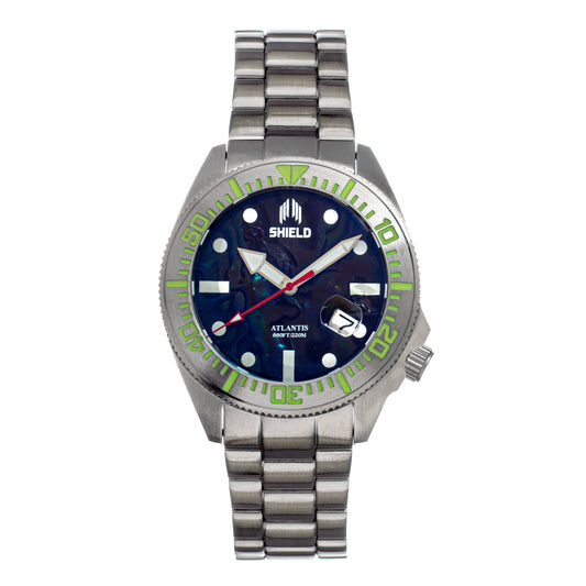 Shield Atlantis Abalone Bracelet Watch w/Date - Black - SLDSH108-2