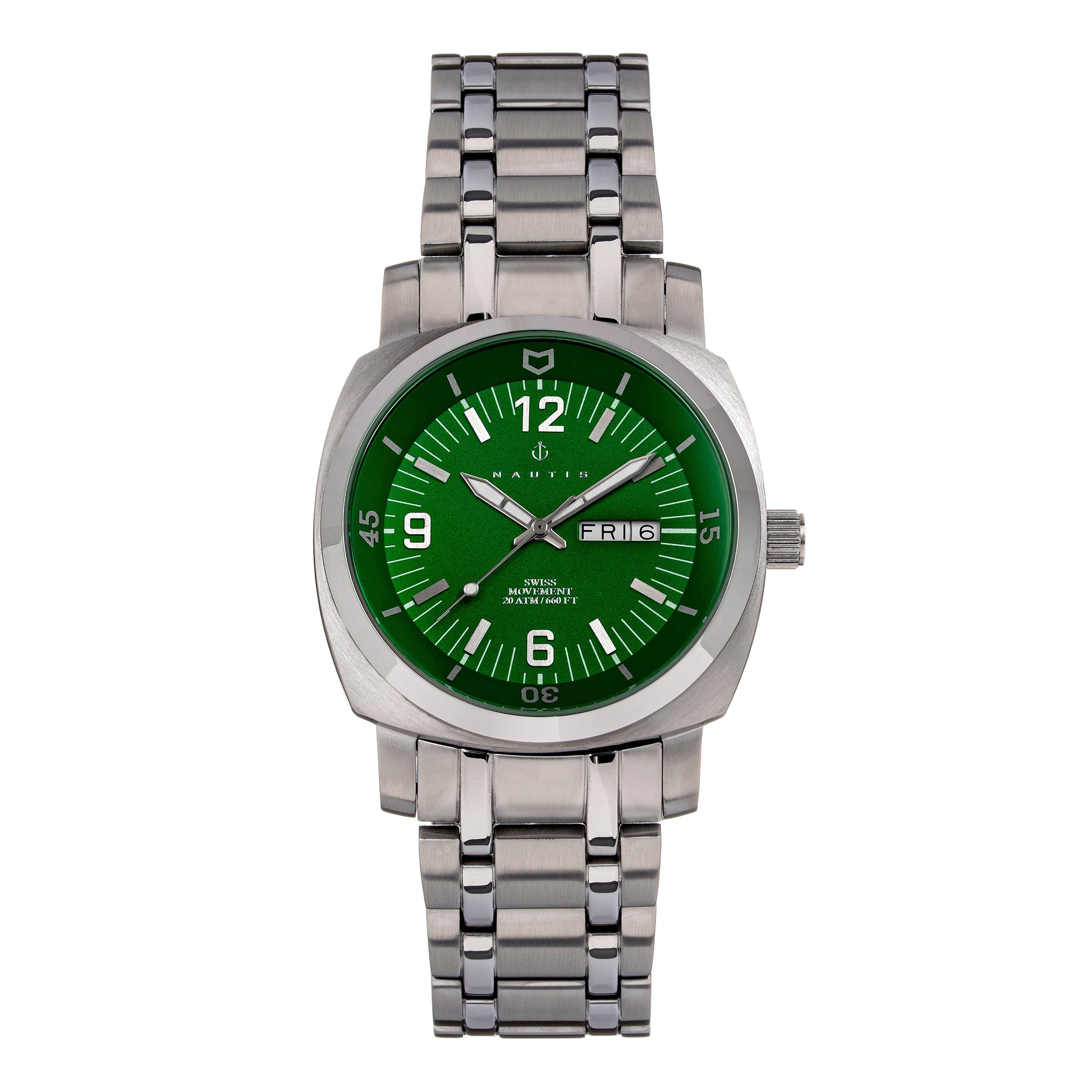 Nautis Men's Bracelet Diver Watch w/Day/Date - Green - GL2087-A