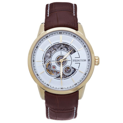 Heritor Automatic Davies Semi-Skeleton Leather-Band Watch