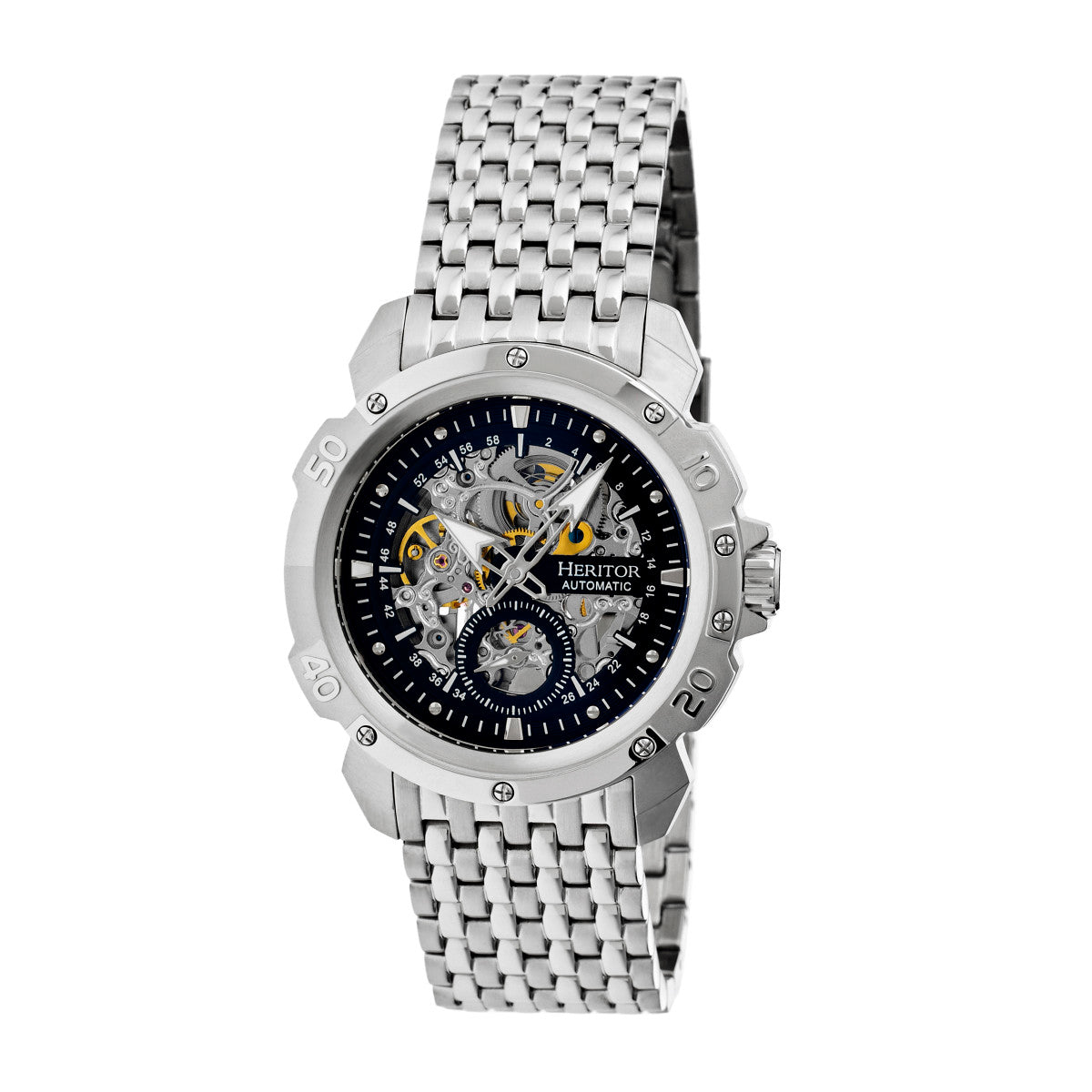 Heritor Automatic Conrad Skeleton Leather-Band Watch - Silver/Black - HERHR2502