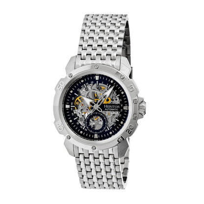 Heritor Automatic Conrad Skeleton Leather-Band Watch - Silver/Black - HERHR2502